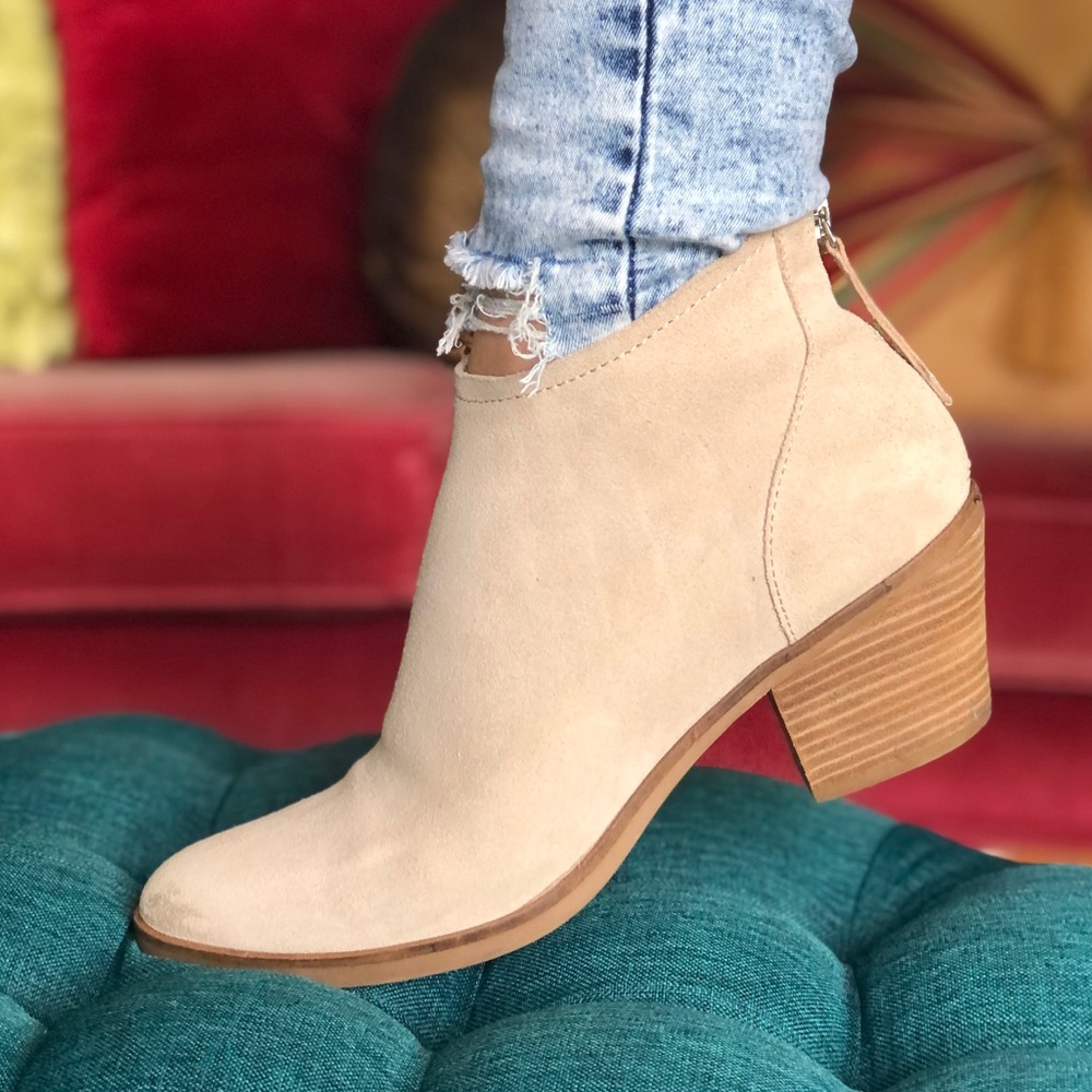 Suede leather taupe cream color booties